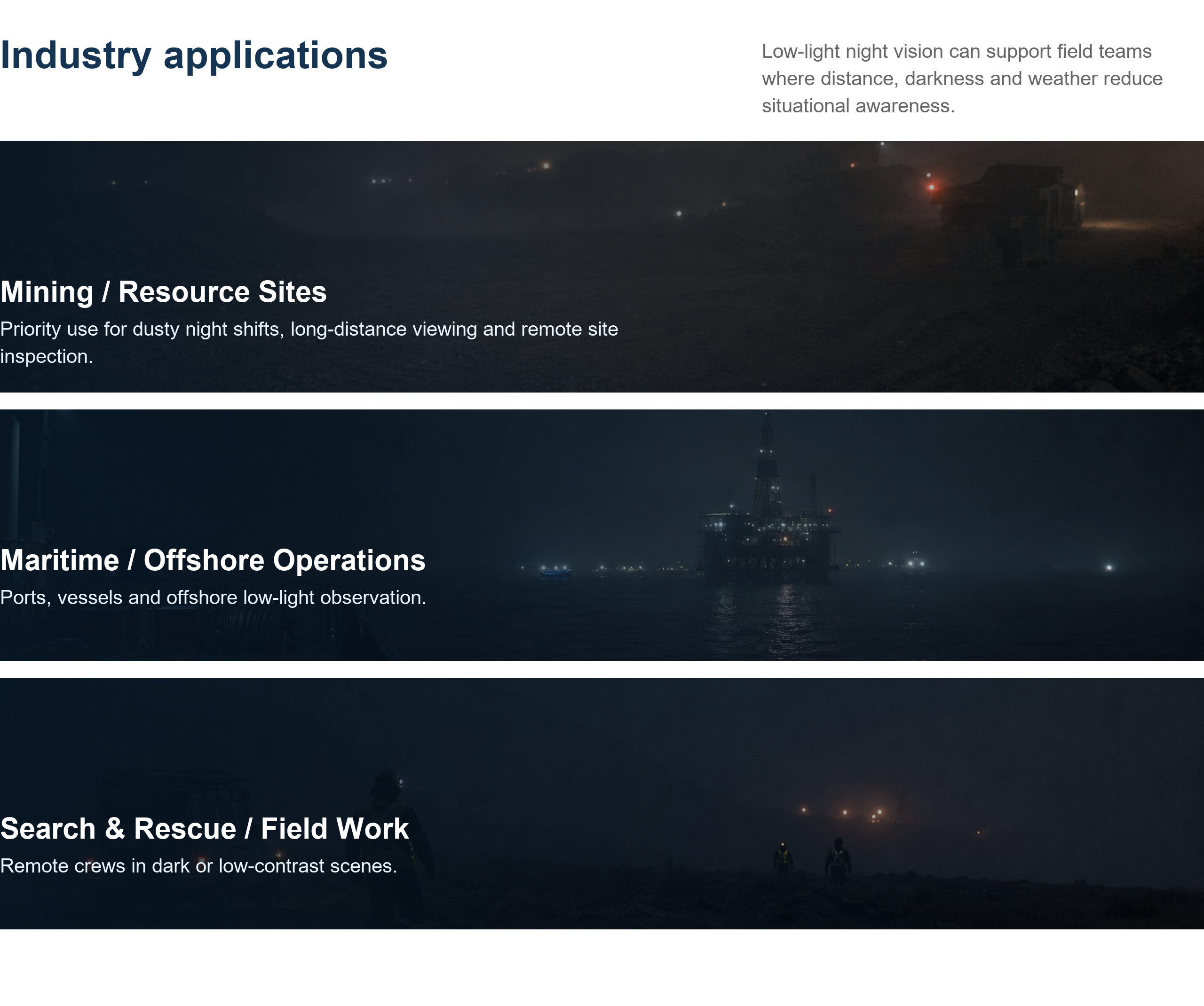 Industry application overview for mining sites, maritime operations and search or field response scenarios