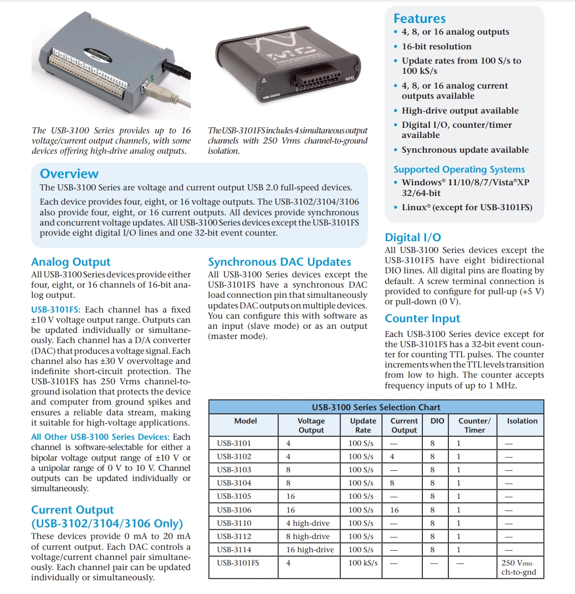 Usb Output Bit USB-3102, MCC USB-3100 Series: Voltage and Current Output USB Devices