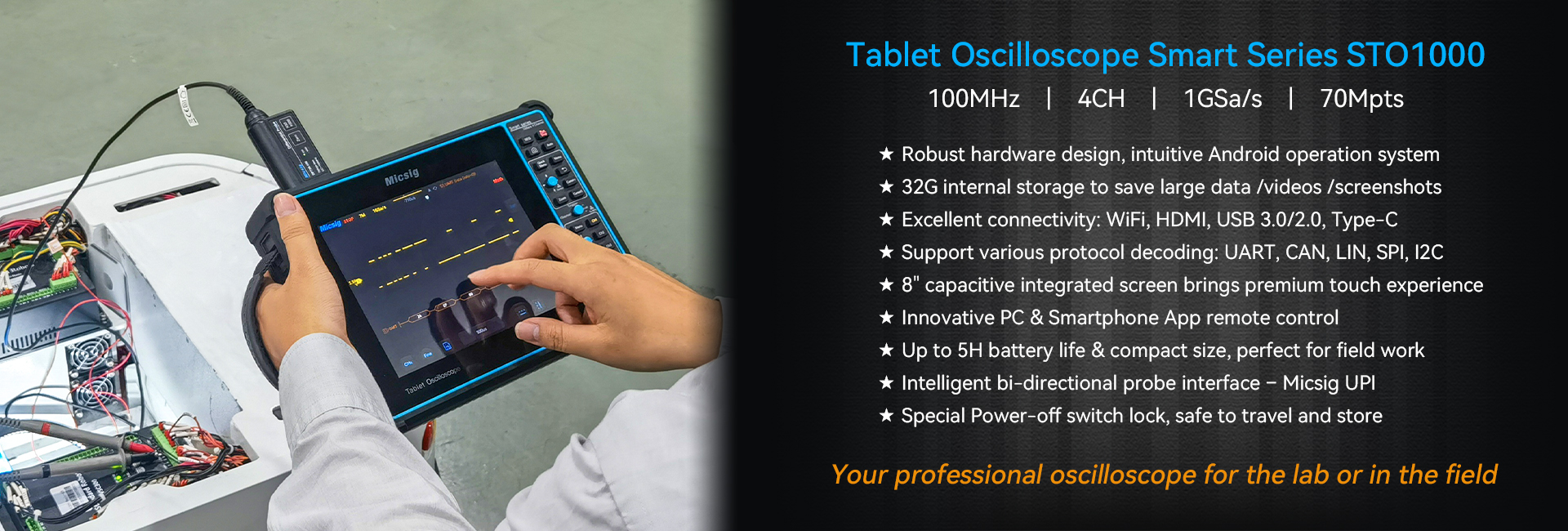 Micsig Osiloskop Layar Sentuh Cerdas, Untuk Seri TO1004/TO2004/TO3004/TO2002/TO3002 10.1 Inci TFT-LCD