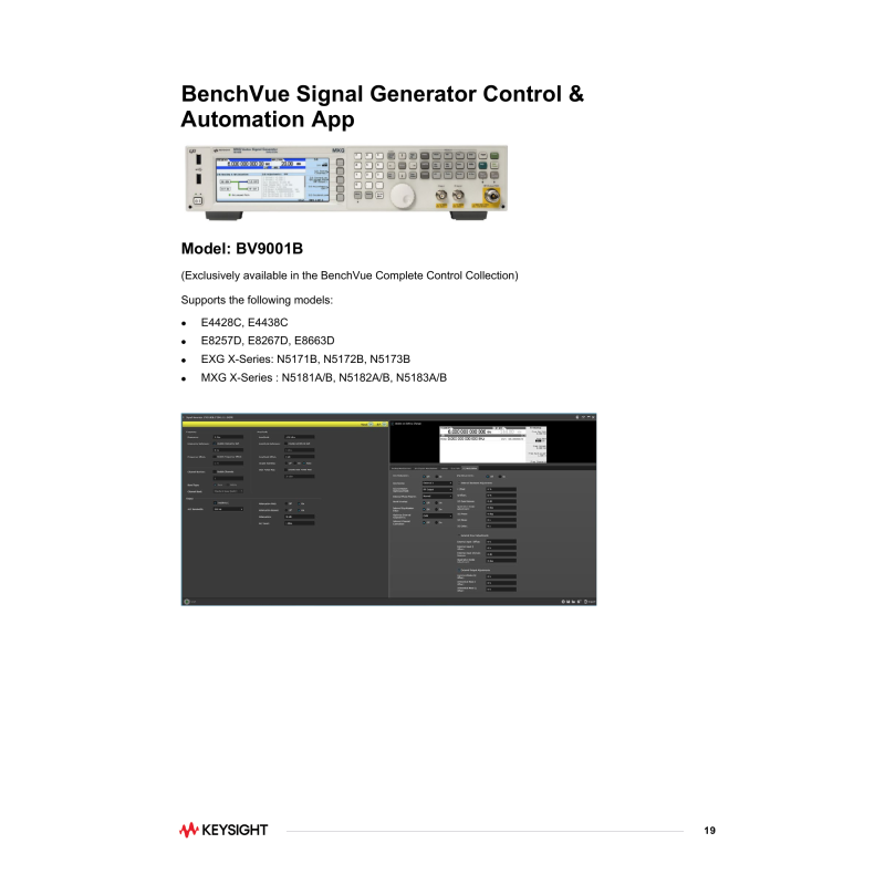 Keysight BV9001B BenchVue signal-generator control and automation interface